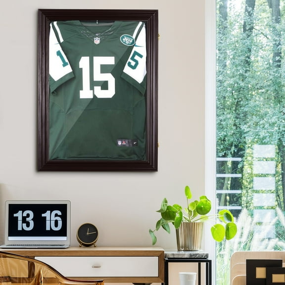 HOMCOM 32" x 24" UV-Resistant Sports Jersey Frame Display Case - Cherry Brown
