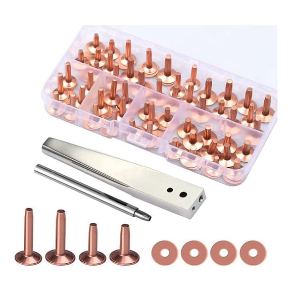 ckepdyeh 42Pcs Copper Rivets and Burrs Set,Leather Rivets Fastener Install Setting Tool with Hole Punch Cutter for Belts Wallets