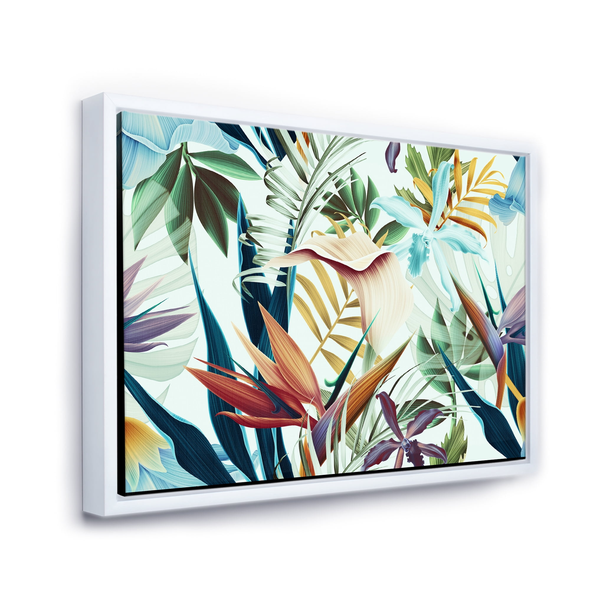 Designart 'VIntage Tropical Flowers I' Tropical Framed Canvas Wall Art Print