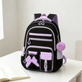 thumbnail image 3 of Waterproof Polyester Girly Decorative Backpack 17.3in, Pom Pom Bow Multi Layer Daypack, Breathable Padded Shoulder Storage Bag For Travel Commute & Desktop Supplies Storage, 3 of 4