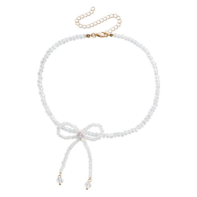 Visland Collier Ras-du-Cou en Fausse Perle avec Ajustement Réglable, Design Nœud, Collier Court, Événements Formels, Robes, Fêtes, Collier, Bijou, Cadeau