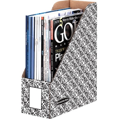 Bankers Box Corrugated Paper Magazine File Holder with Brocade, Letter, 11-1/2 L x 9 W x 4 H in, Black, Grey