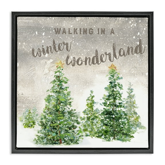 Stupell Industries Winter Wonderland Trees Holiday Painting Black Floater Framed Canvas Art Prints Wall Art, 18 x 18