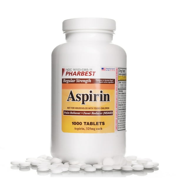 Aspirin 325 mg Regular Strength 1000 Count Uncoated Tablets