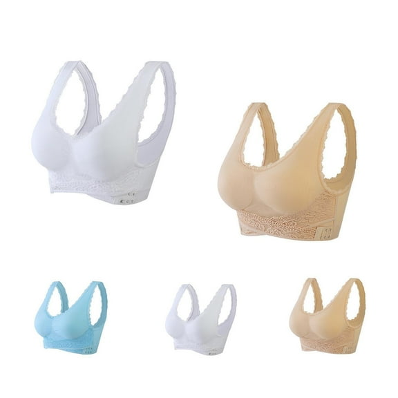 YWDJ Bras for Women Plus Size 5 Pack Front Closure Sleep Bras No Wire Comfy Bras Wide Strap Full Coverage Push up Cross Lounge Bras Padded Plus Size Comfortable Bras Wrap Comfortable Bras White S
