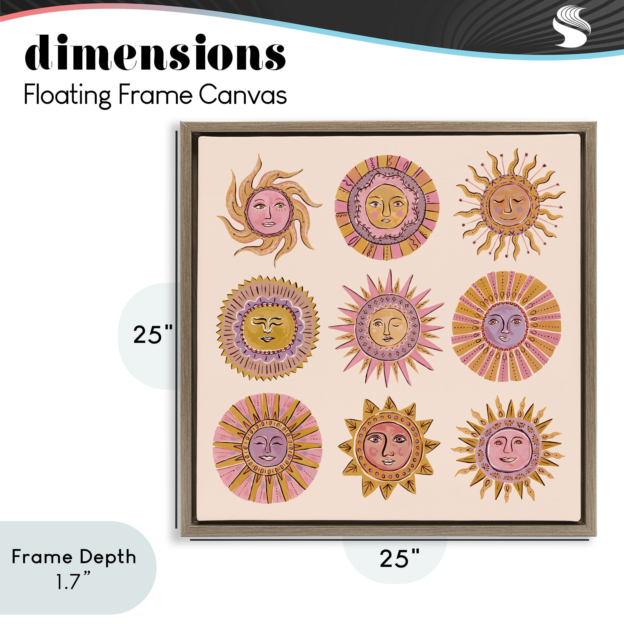 Stupell Industries Boho Solar Faces Brown Framed Floater Canvas Wall Art, design by Two If By Sea Studios