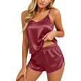 thumbnail image 2 of Zedker Women's Satin Women Pajamas Set Cami Top & Shorts Pjs | 2 Piece Silk Nightwear Soft Camisole Sleepwear for Home, Daily Wear, Wedding, Party, Date Nights Red L, 2 of 9