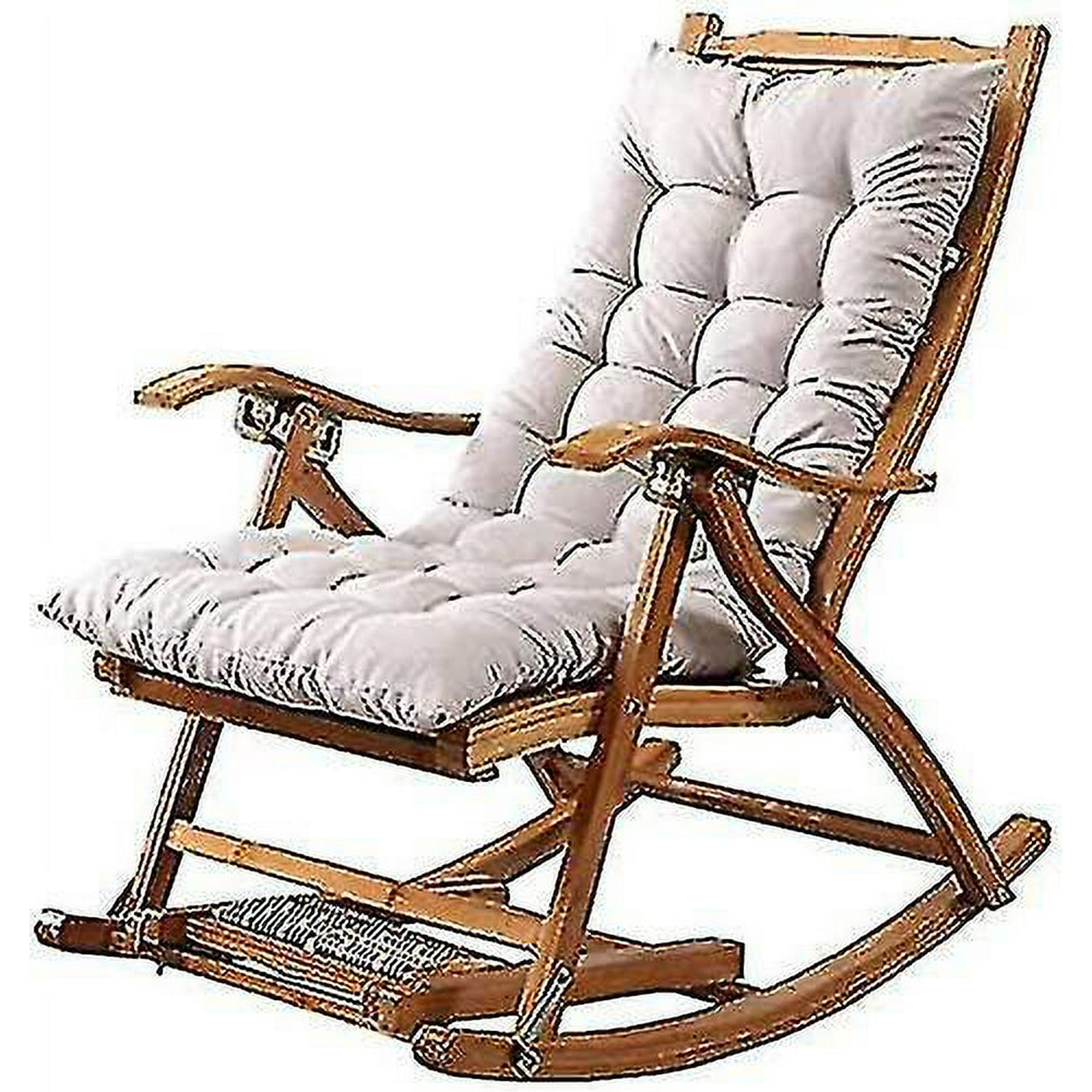 Long Folding Recliner Rocking Chair Cotton Cushion Plush Cushion Bamboo Chair Cushion Wooden Folding Chair High quality Cushion Gray 1.2 Meters