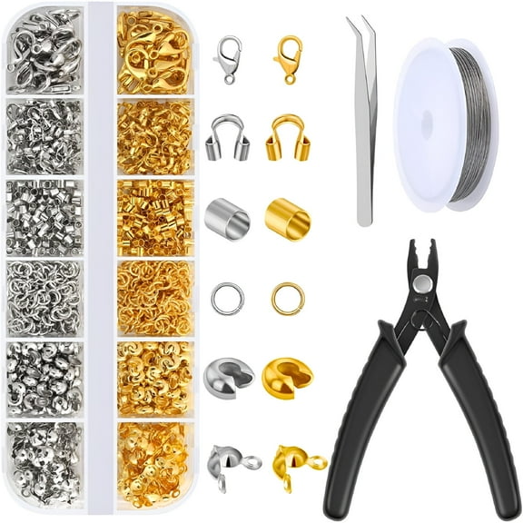 DESIGNICE 1200 Pcs Crimp Beads Kit for Jewelry Making,Crimp Beads,Crimp Covers,Crimp Tubes and Wire Guardians for Jewelry Making