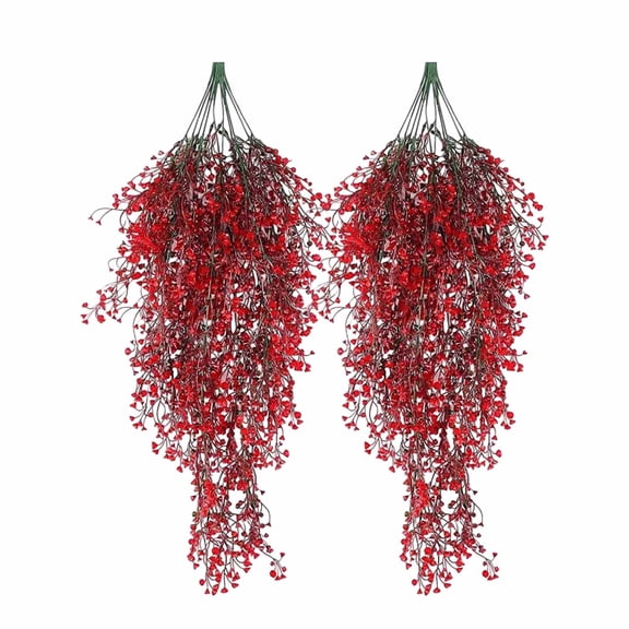 Artificial Cascading Berry Garland Dense Faux Floral Vine For Indoor Wall Decor Wedding Arch Backdrop And Outdoor Garden & Patio Decoration,Red