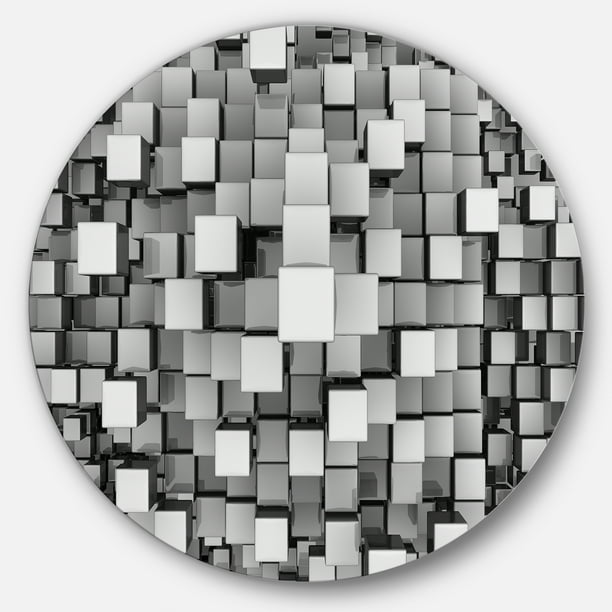 Designart Black and Grey Cubes' Disc Contemporary Circle Metal Wall Art