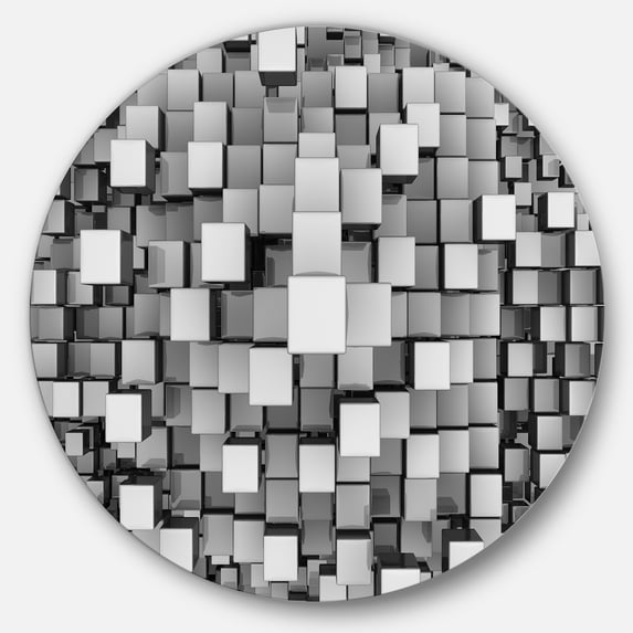 Designart Black and Grey Cubes' Disc Contemporary Circle Metal Wall Art