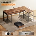 thumbnail image 5 of Amadwell 55 Inch L Shaped Office Desk with 3 Fabric Drawers, Reversible Computer Gaming Desk, Power Outlets and Mesh Shelves, Corner working Study Desk, Rustic Brown, 5 of 9