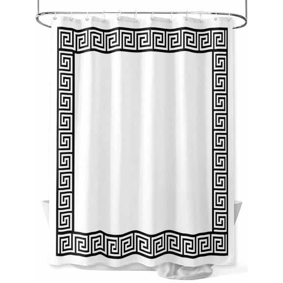 Shower Curtains for Bathroom-72"x72", Greek Meander Border Inspired Key Waterproof Bath Curtain Grommet Shower Curtain Set with Hooks, Abstract Twist Stripe on White Washable Bath Accessories