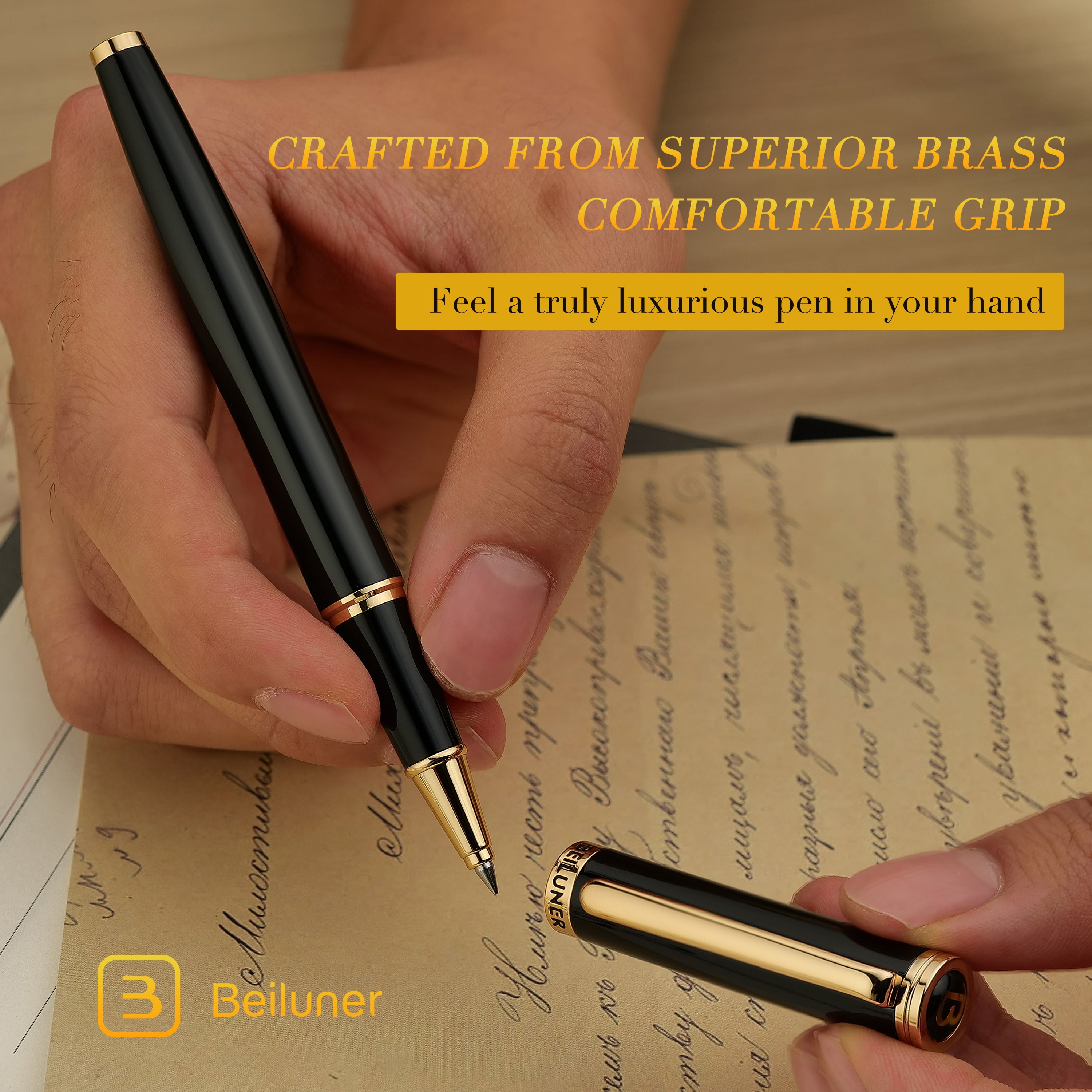 BEILUNER Luxury Rollerball Pen,24K Gold Trim,Noble and Elegant Designs, Best Roller Ball Pen Gift Set for Men & Women, Professional, Executive Office, Nice Pens