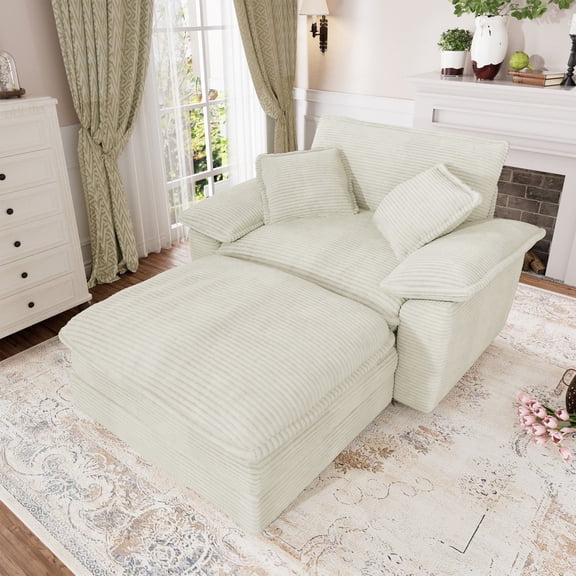 Muumblus Oversized Accent Chair with Ottoman, 48" Indoor Chaise Lounge Cloud Sofa Reading Armchair for Modern Living Room, Bedroom, Beige Corduroy