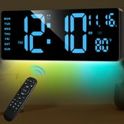 XREXS Digital Wall Clock Large Display, 16.5 LED Wall Clock with 6 Color Changes Night Lights, Auto DST, Count Up/Down Timer Clock with Remote Control for Living Room Bedroom Office Wall Decor