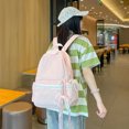 thumbnail image 3 of Solid Color Backpack with Zippered Side Pocket, Aesthetic School Backpack, Lightweight Breathable Bookbag for Middle School College, Pink, 3 of 10