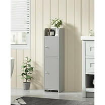 Small Bathroom Storage Cabinet, Grey Corner Cabinet with Adjustable Shelves and Doors