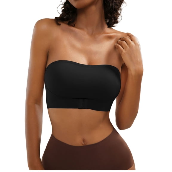 BFTBTY Strapless Bra for Women Non-Slip Silicone Padded Bandeau Bra Wireless Tube Top Bralette Black