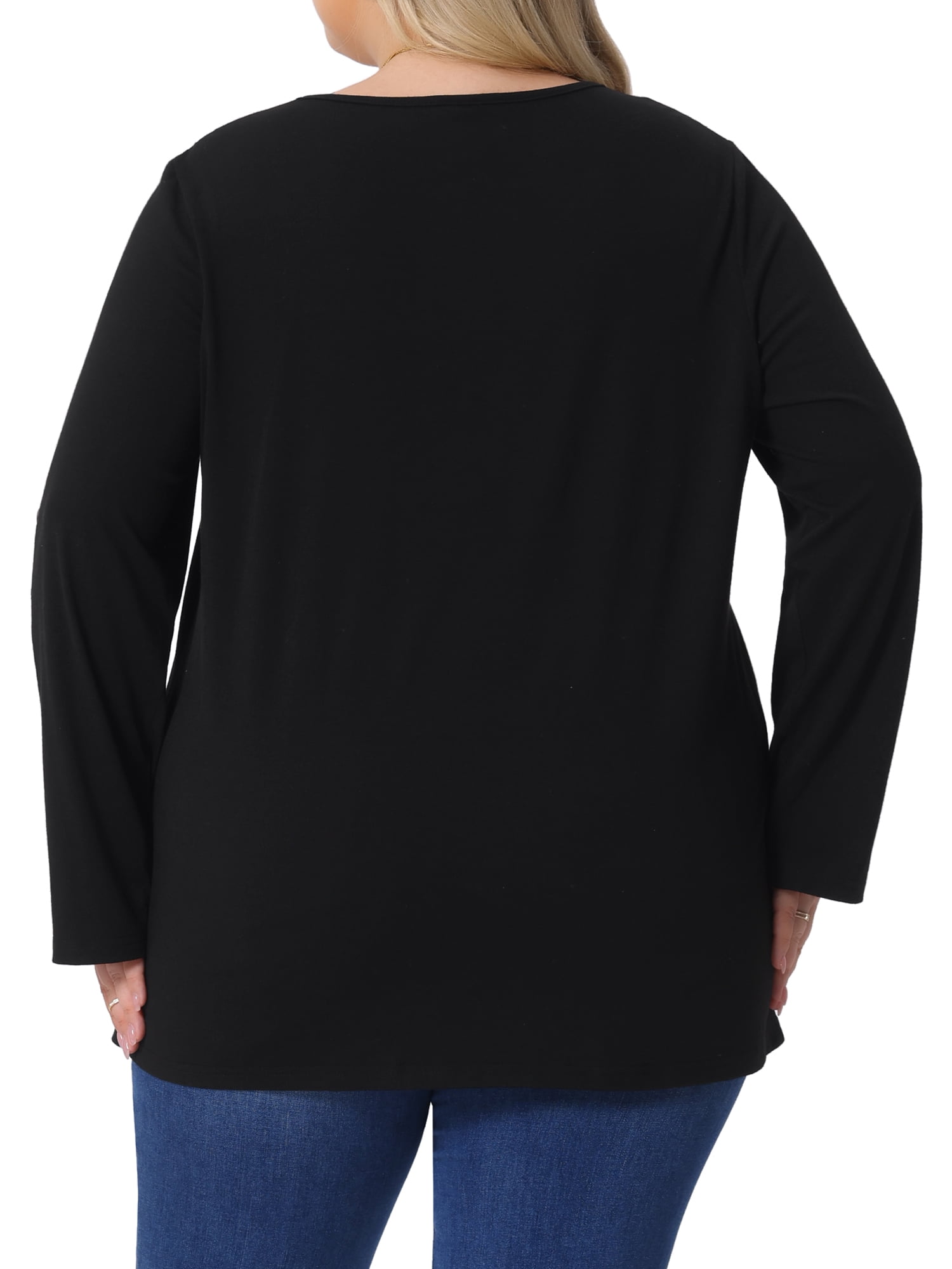 DARING DIVA Women's Plus Long Sleeves Square Neck Flowy Pleated Top 1X Black