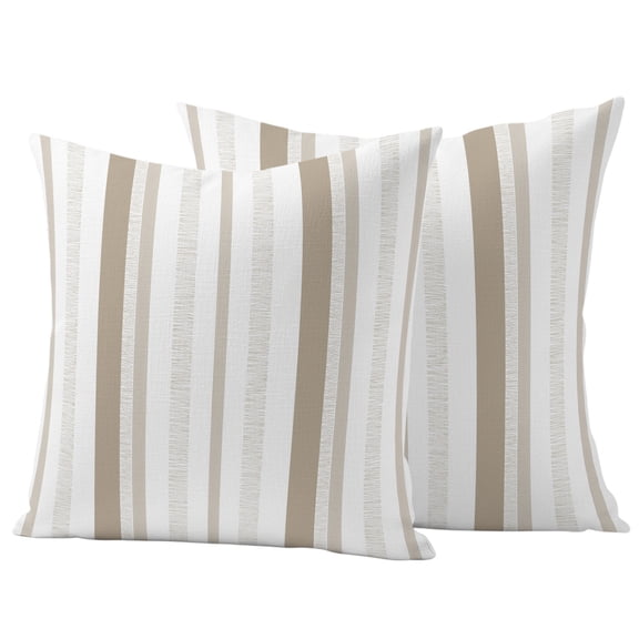 Outdoor Waterproof Throw Pillow Covers Set of 2 Beige Vertical Stripes Decorative Pillowcases Outdoor Pillows Cushion Case 18x18 Inch Mixed Width Striped Patio Pillows for Couch Sofa Bed Garden