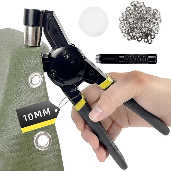 Heavy Duty Grommet Tool Kit 10mm Size Handheld Eyelet Tool Plier Rivet Press Silver Grommets for Tarp Leather Fabric