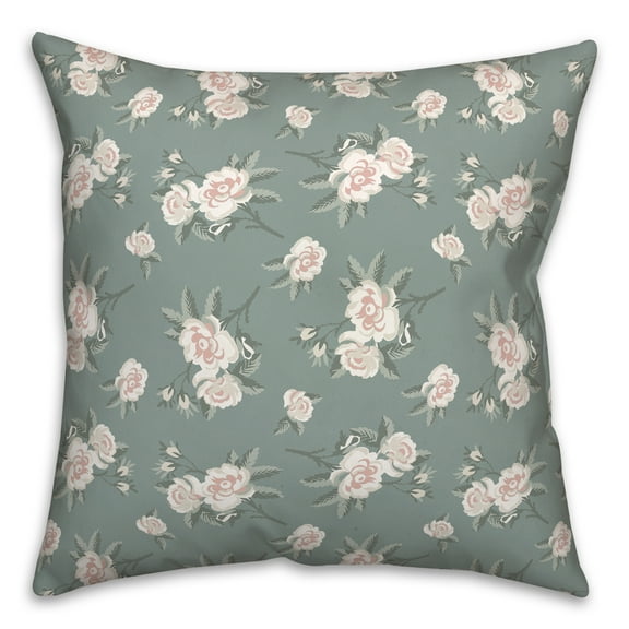 Creative Products Peach Peony on Sage Ground 18 x 18 Spun Poly Pillow