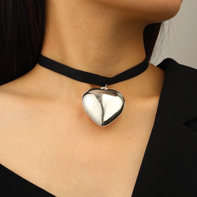 Collar con colgante de hilo de cera con lazo ajustable, joyería sencilla con forma de corazón de melocotón