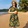 thumbnail image 4 of Vsdgher Tournesols pour Femmes Été 2025 Robes Midi Décontractées Légères Manches Courtes Col Rond Robe de Plage, 4 of 6