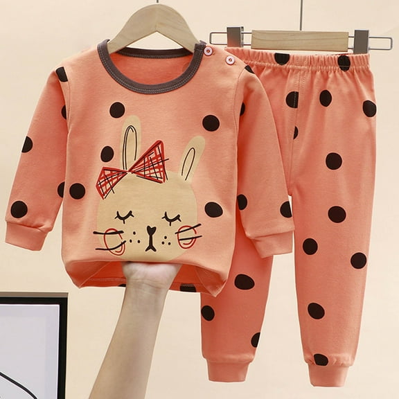 Cethrio Kids Girls Pajama Sets, Cotton Soft Long Sleeve Printed Kids Outfit Sets Orange Size 3-4 T