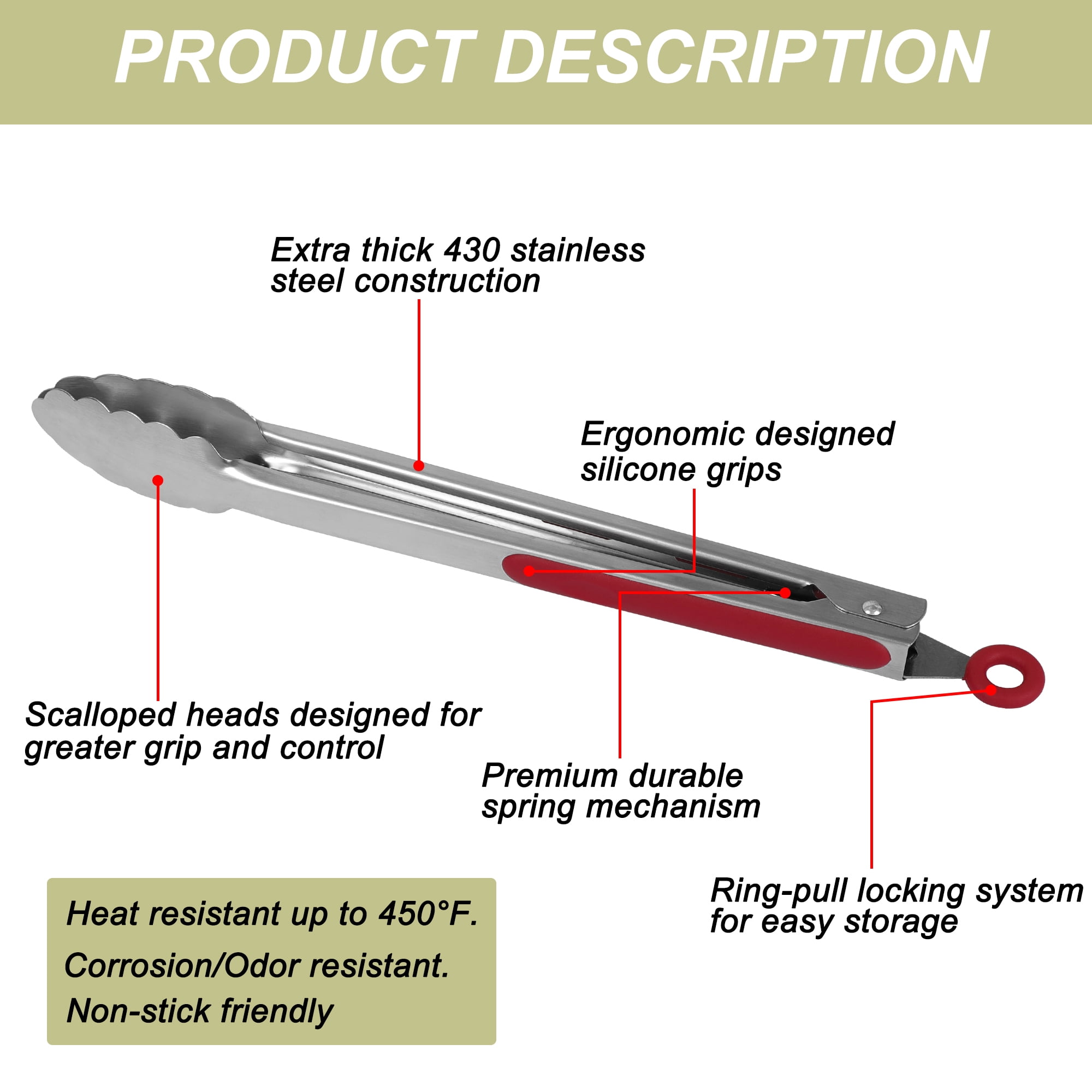 Unique Bargains Kitchen Tong Set Cooking Stainless Steel Tongs Silicone Grip Burgundy 2Pcs
