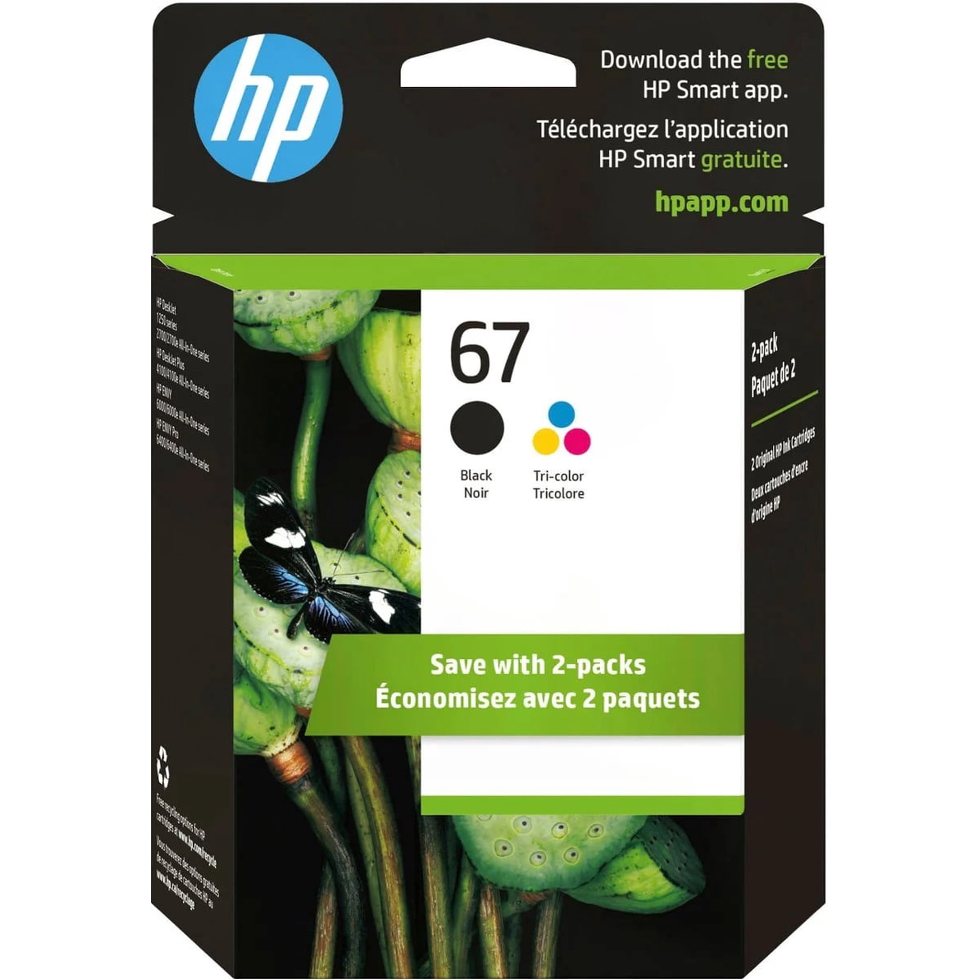 HP 67 Black/Tri-Color Ink Cartridges 3YP29AN (2-Pack) Works with DeskJet 1255, 2700, 4100, Envy 6000, 6400 (Sold Without Manufacturer Warranty)