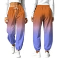 thumbnail image 4 of Women Gradient Print Jogger Pants Elastic High Waist Drawstring Sweatpants Loose Casual Trousers with Side Pockets Cuffed Ankle Soft Pants for Daily Wear Orange M, 4 of 9