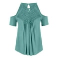 thumbnail image 4 of gakvbuo Cold Shoulder Shirts For Women Summer Tops Dressy Casual Lace Scoop Neck Short Sleeve Flowy Tunics Blouses, 4 of 6