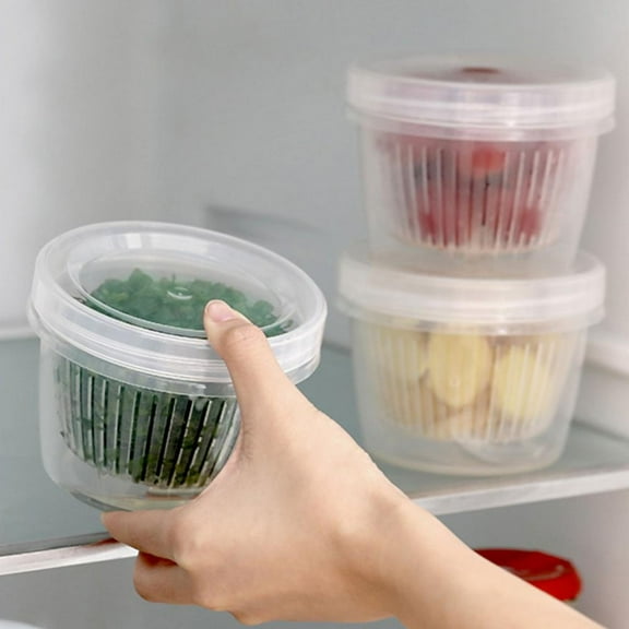 Double-Layer Drain Basket Lid Refrigerator Crisper Multifunctional Round Small Size Washing Vegetable Basket Kitchen Organizer