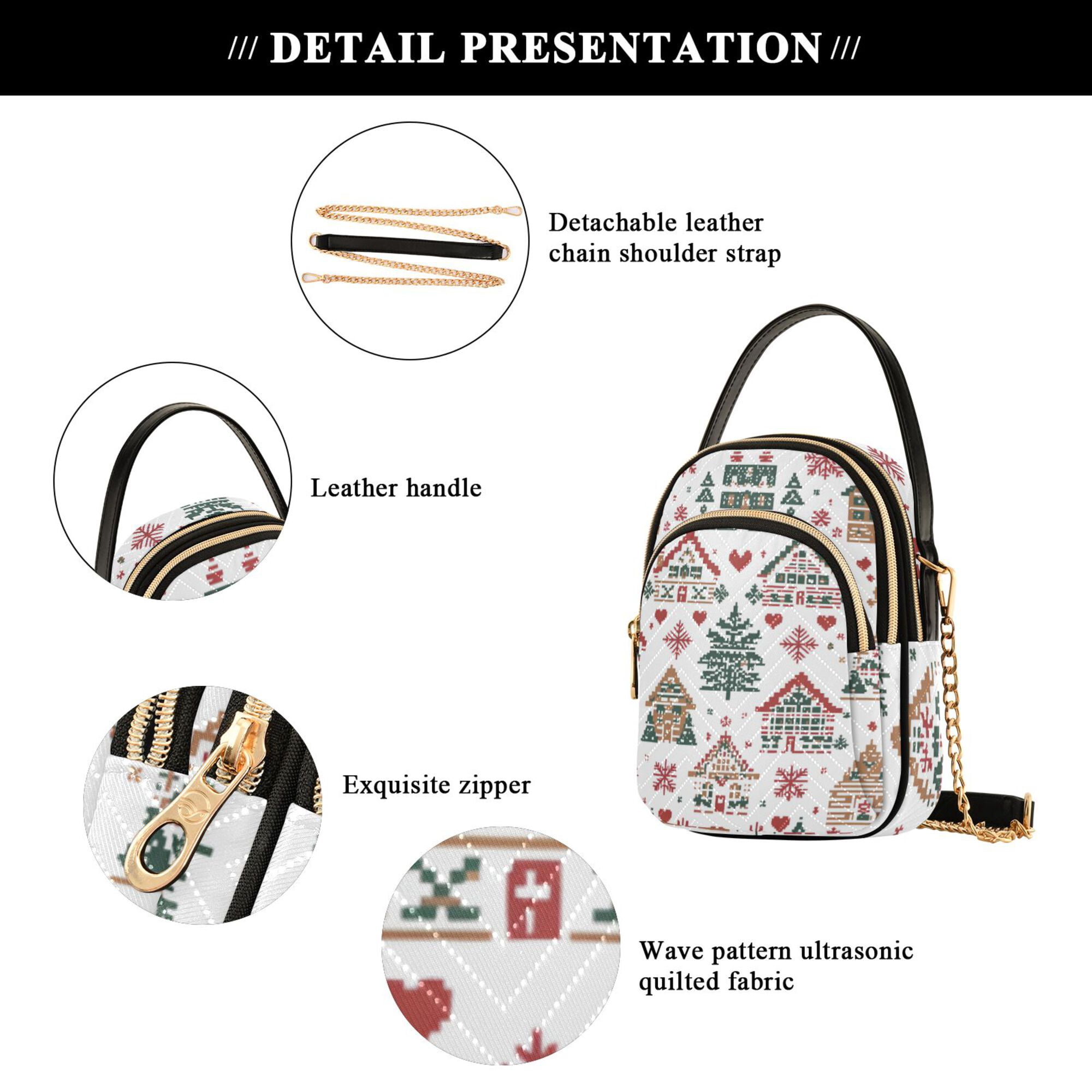 FORMRS Crossbody Bag for Women Quilted Travel Shoulder Cell Phone Purse with Chain Strap Handbag, Beige Nordic Christmas House