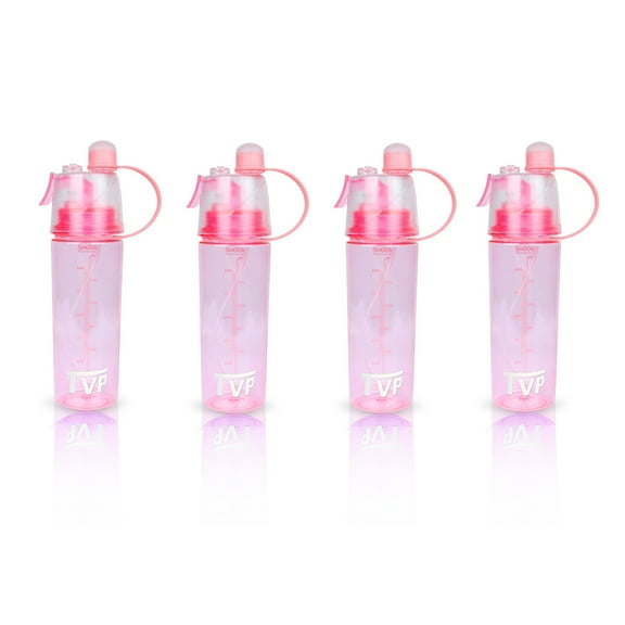 TVP Mist Spray and Sip, 2 in 1 Water Bottle for Sports & Outdoor Use, 20oz Pink 4 Pack