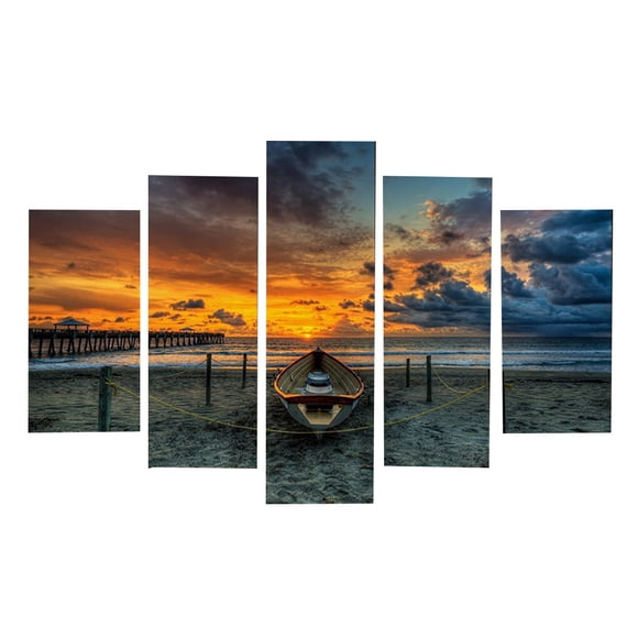 5 Panels Sunset Beach Oil Painting Colorful oil paintings Sunset Painting Modern Home Decor Hotel Wall Art