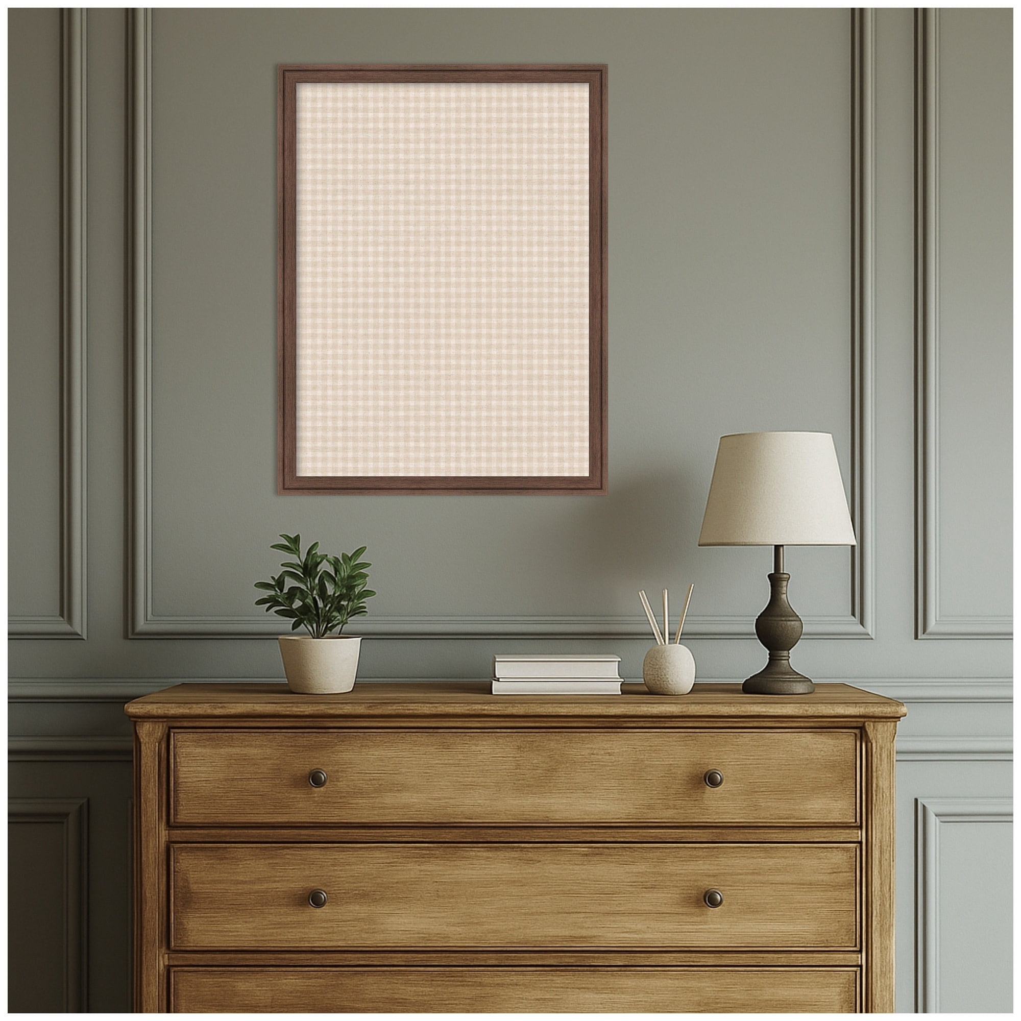 Kate and Laurel Framed Fabric Pinboard 20 x 26,  Printed Linen Classic Bulletin Board for Use as a Vision Board or Wall Organization, Florence Medium Brown Frame