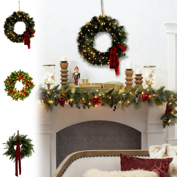 Iumwxz Large Artificial Christmas Wreath for Front Door 30" Green Winter Wreath with Grapevine Base for Indoor Outdoor Holiday Decor Windows Walls Fireplace Home Decorations