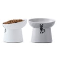 thumbnail image 1 of Cuencos para gatos TAMAYKIM, inclinados, cerámica levantada, 240 ml, paquete de 2 unidades, blanco y gris, 1 of 7