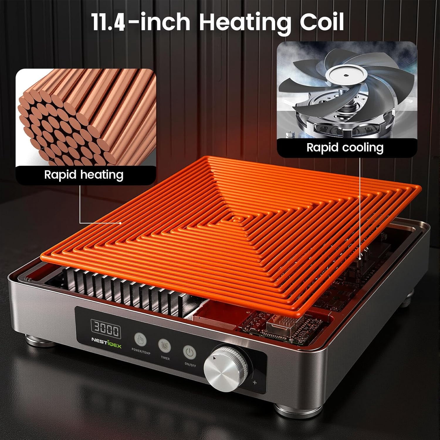Abangdun 3000W 195V～275V High Power Commercial Induction Cooktop 11.4" Dual Copper Coil Heavy Duty Electric Stove Countertop Burner Industrial Kitchen Range Non Pulse Cooking Hot Plate