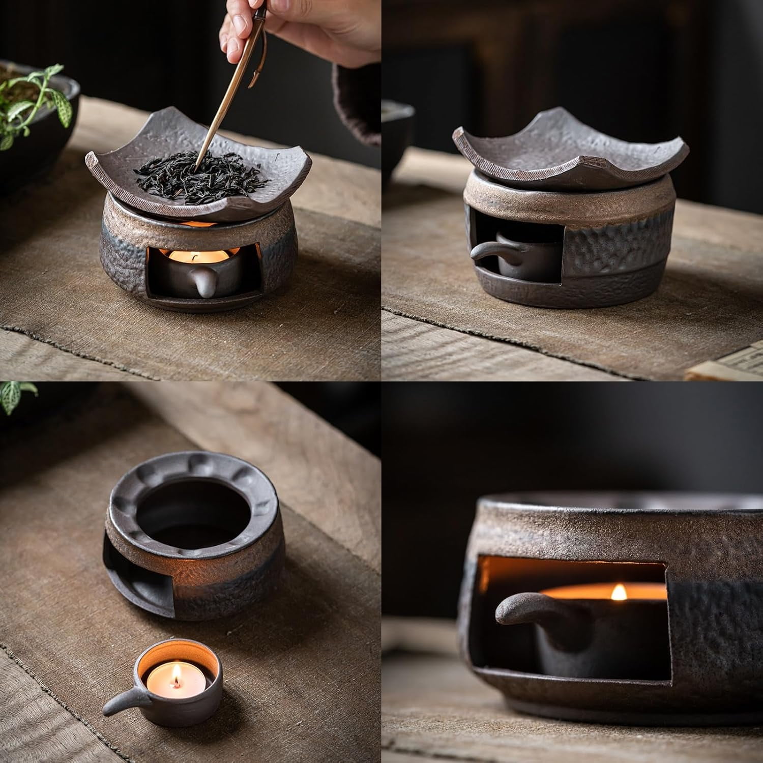 ABCISI Ceramic Aromatherapy Burner, Aromatherapy Stove Natural Oil Fragrance Diffuser, Tea Light Candle Holders Teapot Warmer, Zen Incense Burner Kit for Home Office