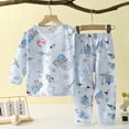 thumbnail image 2 of Uxgjfwu Kids Summer Outfits for Boys Girls Casual Long Sleeve Loungewear Thin Air-conditioned Suit Home Wear Sizes 12M-13T,Blue, 2 of 3