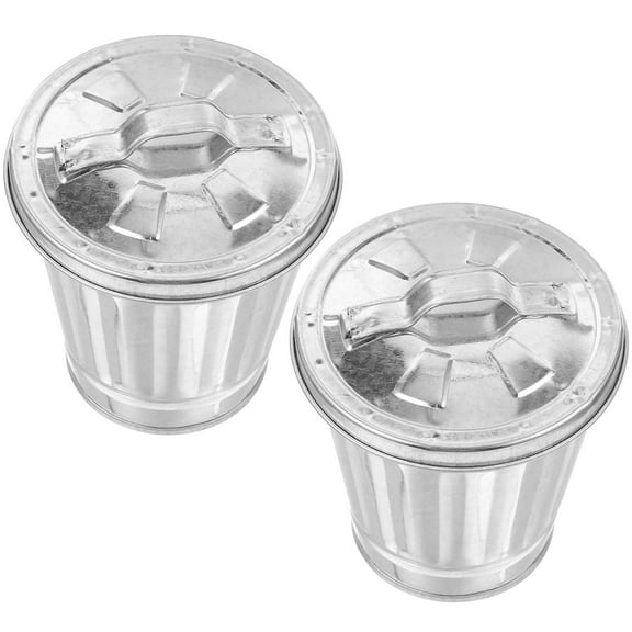 CRAFTHROU 2Pcs Slim Trash Can Silver Galvanized Iron 9Cm Diameter For Home Decoration