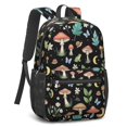 thumbnail image 2 of Mushroom and Snail Black Pattern 17" Waterproof Oxford School Backpacks for Teens, S-Shape Padded Straps, for School, Travel, Hiking, Camping, 2 of 5