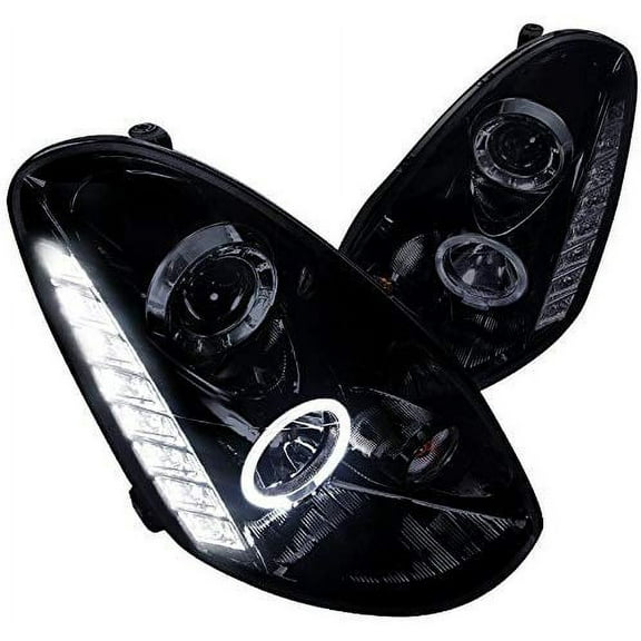 LED Halo Projector Headlight In Gloss Black Housing Smoke Lens Made For And Compatible With 2005 - 2006 Infiniti G35 4r Sedan 05 06