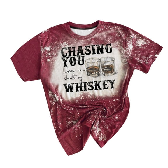 Babysbule Women's Tops Women Casual Bleached T-shirt Printed Short Sleeve Pullover O-Neck T-shirt Tops