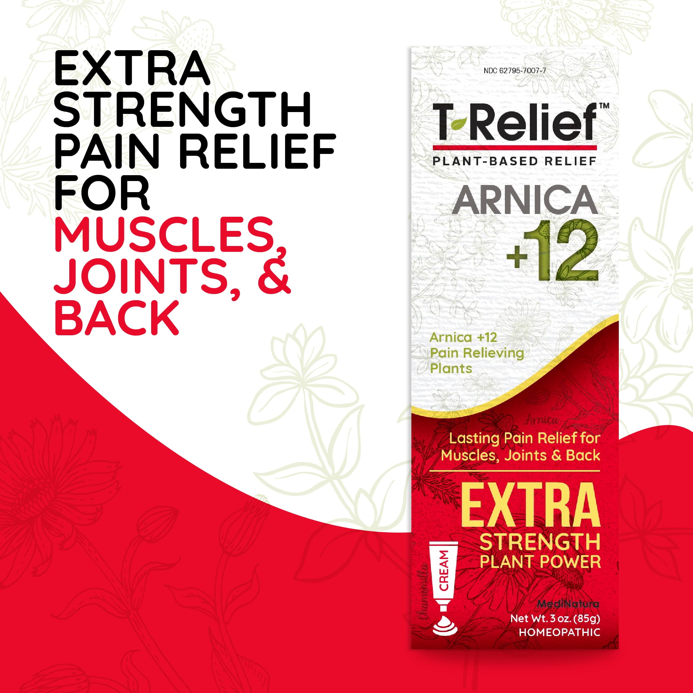T-Relief Extra Strength Cream Arnica +12 Natural Relieving Actives for Back Pain Joint Soreness Muscle Aches & Stiffness, Whole Body Fast Acting Relief for Women & Men - 3 oz